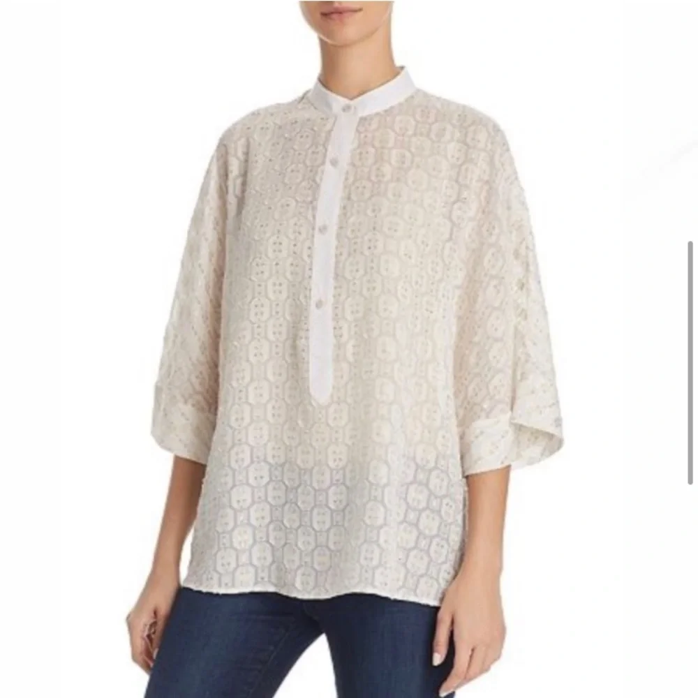 Tory Burch Tessa Metallic Detailed Top Blouse